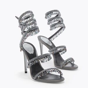 RENE CAOVILLA CHANDELIER GUNMETAL SANDAL 105 / US Sz 7
